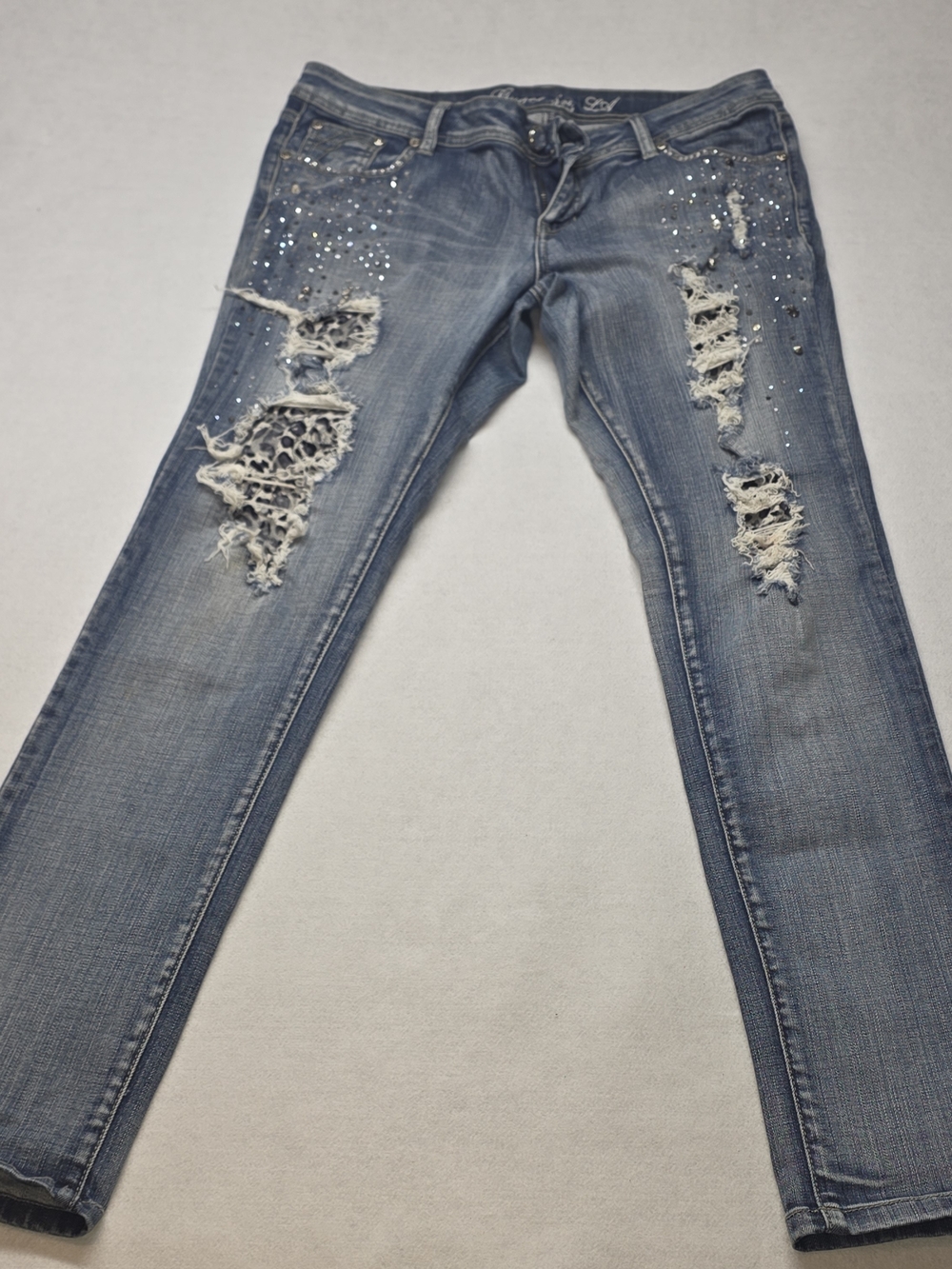 Grace In LA W/ Rhinestone & Black/white Cheetah Accents Jeans 0022